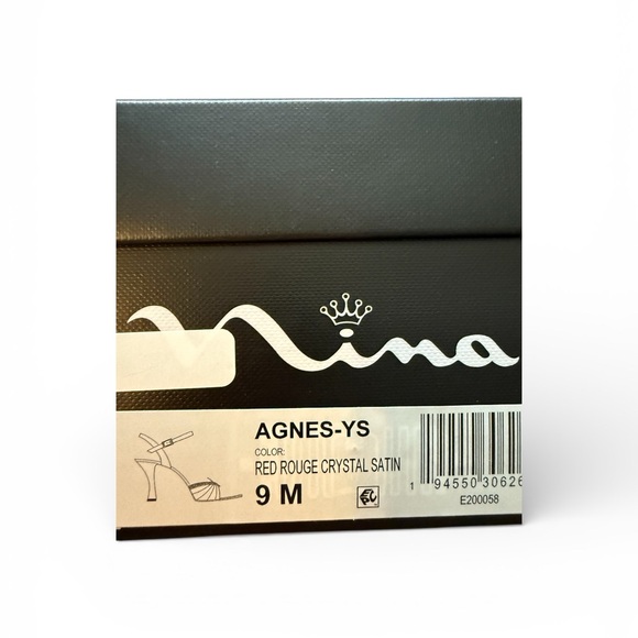 Nina Red Satin Heels with Rhinestone Detail - Picture 2 of 5